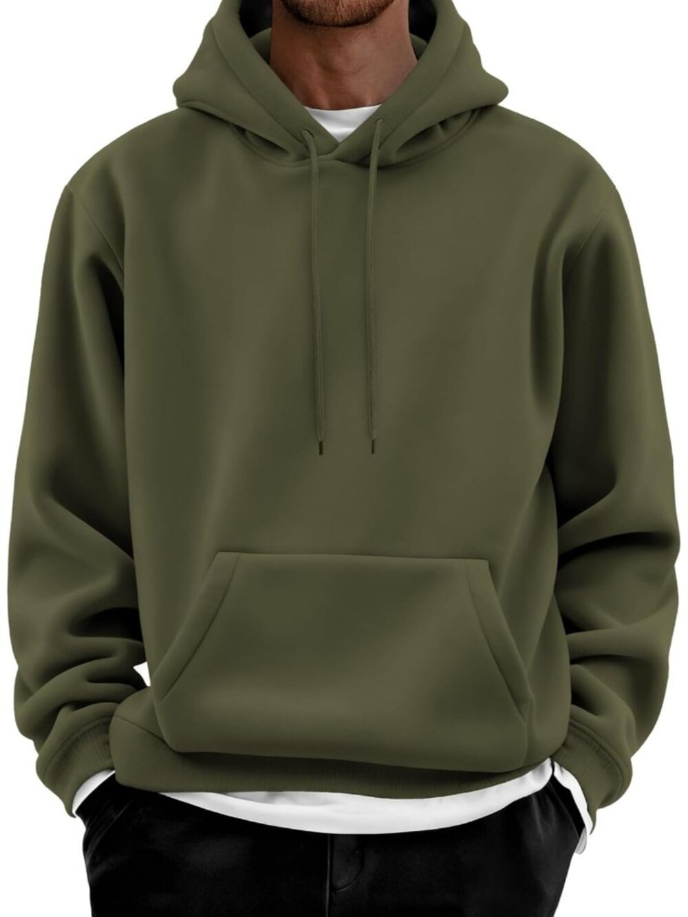 Coofandy Men's Army Green Cotton Fleece Casual Long Sleeve Pullover Hoodies
